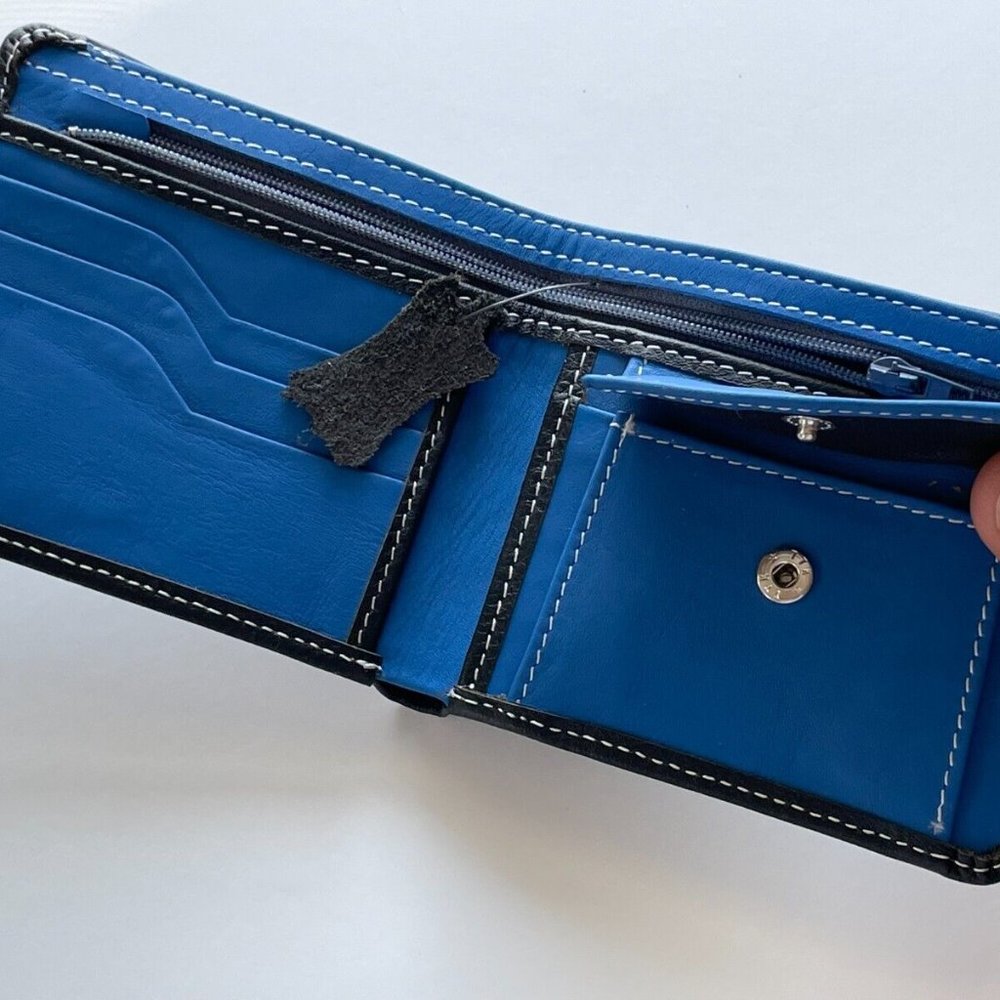 Card Holder Handmade Wallet Blue/Black Genuine Leather Cardholder Bi Fold Purse
